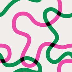 Obraz premium Naive seamless vibrant pattern with bright green and pink wavy lines on a light background. Minimalistic Contemporary graphic bauhaus design in vibrant colours. Scandinavian nursery print