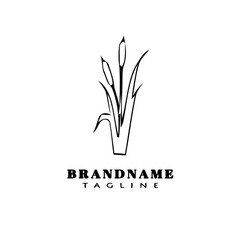 flat cattail cartoon logo design template icon black isolated vector illustration