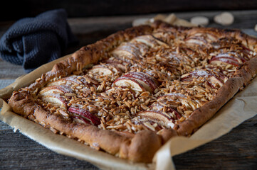 Apple pie with almonds. Bake with yeast and whole grain flour