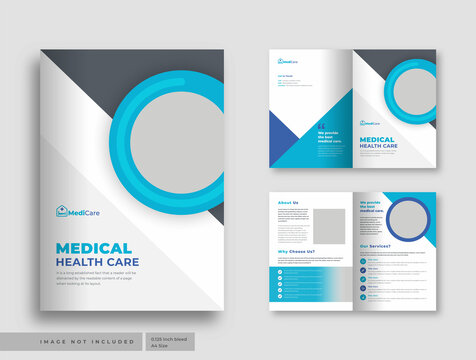 Medical health care company bi-fold or two fold brochure template layout design