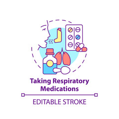 Taking respiratory medications concept icon. Pulmonary rehabilitation abstract idea thin line illustration. Illness prevention and treatment. Vector isolated outline color drawing. Editable stroke