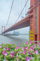 Fototapeta premium Scenery of the Yingwuzhou Yangtze River Bridge in Wuhan, Hubei, China