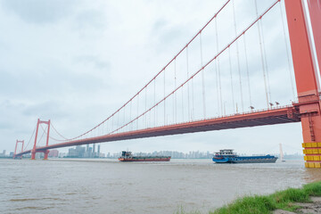 Scenery of the Yingwuzhou Yangtze River Bridge in Wuhan, Hubei, China