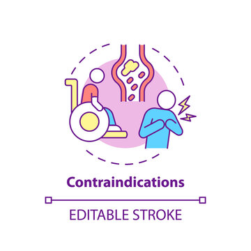 Contraindications Concept Icon. Pulmonary Rehabilitation Abstract Idea Thin Line Illustration. Disability, Cardiac Illnesses. Respiratory Rehab. Vector Isolated Outline Color Drawing. Editable Stroke