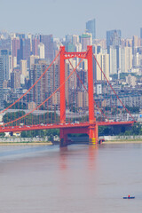Fototapeta premium Scenery of the Yingwuzhou Yangtze River Bridge in Wuhan, Hubei, China