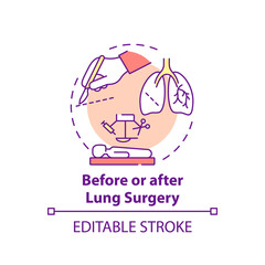 Before and after lung surgery concept icon. Pulmonary operation abstract idea thin line illustration. Preparation and recovery. Cancer treatment. Vector isolated outline color drawing. Editable stroke