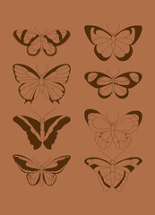 Poster with butterflies in modern, trendy colors, contemporary aesthetic background or card template