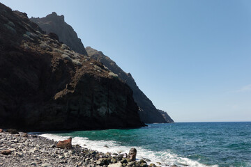 Fototapeta na wymiar The Tamadite Beach Trail, in the Anaga Massif, from which you can see the Roque de las Ánimas, Taganana and the entire coast. Tenerife. Canary Islands. Spain