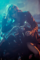 Plakat blonde woman in a garage