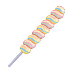 Bright multicolored lollipop. Sweet spiral candy. Christmas sweets. Caramel on a stick. Vector illustration isolated on a white background