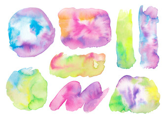 Watercolor abstract background, multicolor elements. Hand draw illustration