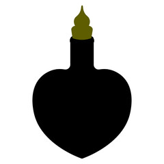 Fototapeta premium Poison bottle. Silhouette. Heart shaped vessel. The bottle is closed with a green stopper. Vector illustration. A miraculous drink. Witch potion in a flask. Halloween symbol. Isolated white background
