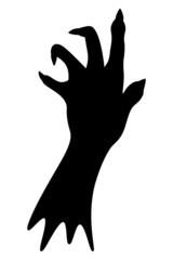 Fototapeta premium The stump of a dead man's hand. Silhouette. Curved fingers with sharp nails. Vector illustration. Isolated white background. Halloween symbol. Decoration for All Saints Day. Halloween. 