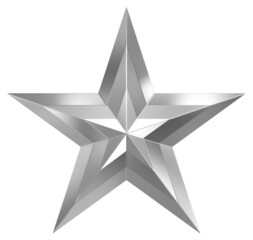 5 point star - Christmas Star - silver metal single isolated on white - 3d rendering
