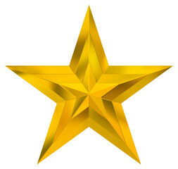 5 point star - Christmas Star - golden single isolated on white - 3d rendering