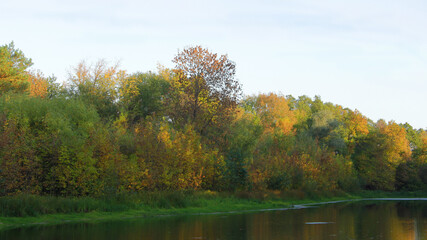 lake in autumn. autumn in the park. autumn landscape with a lake