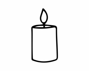 Candle drawn with a black line, icon, doodle. Vector illustration