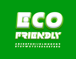 Vector concept sign Eco Friendly. Creative Green and White Font. Set of Alphabet Letters and Numbers
