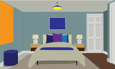 Modern Bedroom Interior Design Vector Illustration
