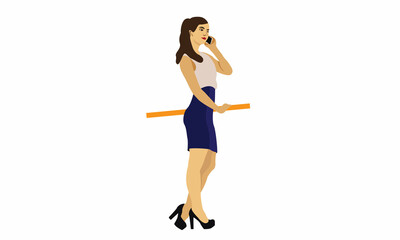 Smart Beautiful Girl Talking With Mobile Phone Flat Vector Illustrator