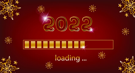 Obraz na płótnie Canvas Loading process ahead of new year 2022. Symbol of new year celebration 2022. Creative festive banner with shiny gold color. Vector illustration