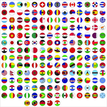 National flags in round shape color flat vector collection set