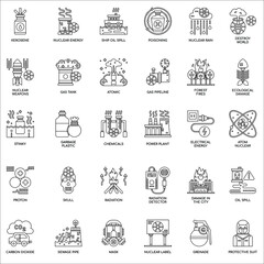 Nuclear power Elements Outline flat vector collection set