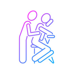 Chair massage gradient linear vector icon. Performing treatment in seated position. Relax muscles in upper body. Thin line color symbol. Modern style pictogram. Vector isolated outline drawing