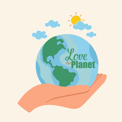 ECO FRIENDLY. Hand hold Green Earth. Vector illustration.