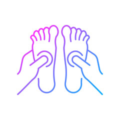 Reflexology gradient linear vector icon. Applying pressure to feet. Therapeutic massage. Improve circulation. Thin line color symbol. Modern style pictogram. Vector isolated outline drawing