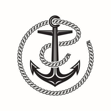 Anchor and rope Vector illustrations. Vintage anchor logo.