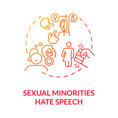 Sexual minorities hate speech red gradient concept icon. Homophobic language abstract idea thin line illustration. Intolerant attitudes toward LGBTQ persons. Vector isolated outline color drawing