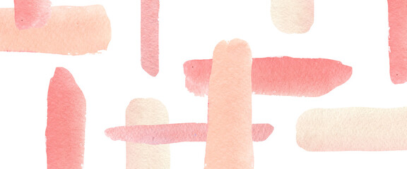 Watercolor abstract banner background, hand painted pink, peach splash, brush textured design for web banners, template, poster, business card, prints.