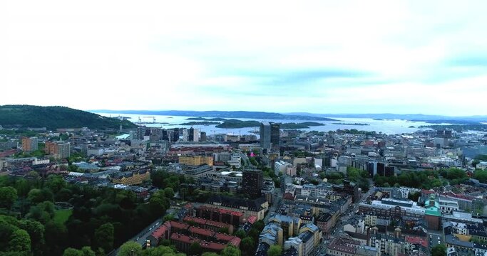Oslo, Norway - Downtown from Drone Point of View