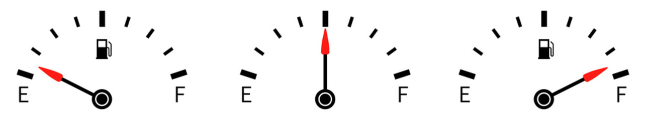 Fuel full icon set. Fuel gauge. Vector illustration
