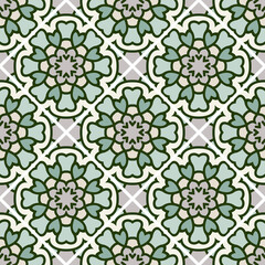 Abstract seamless mandala background. Texture in green and rose colors. Oriental pattern for design, fashion print, scrapbooking