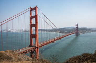 Fototapeta na wymiar Classic view of the Golden Gate Bridge, San Francisco, California, U. S. A.