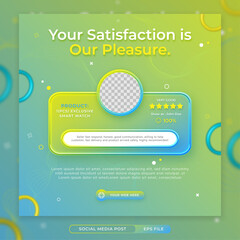 Customer feedback concept for smart watch product, social media banner template - obrazy, fototapety, plakaty