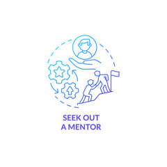 Seek out mentor blue gradient concept icon. Training for professional on job position. Career advancement abstract idea thin line illustration. Vector isolated outline color drawing - obrazy, fototapety, plakaty