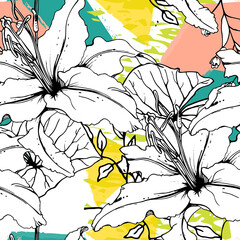 Fototapeta premium Floral Geometric Print Tropical Jungle Leaf Brush