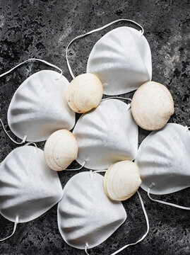 Studio shot of face masks and shells