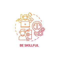 Be skillful red gradient concept icon. Employee expertise in job tasks. Productive work. Career advancement abstract idea thin line illustration. Vector isolated outline color drawing