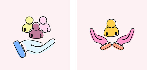 Inclusion and diversity concept. Inclusive workplace. Inclusive and diverse business people. Employee protection icon set