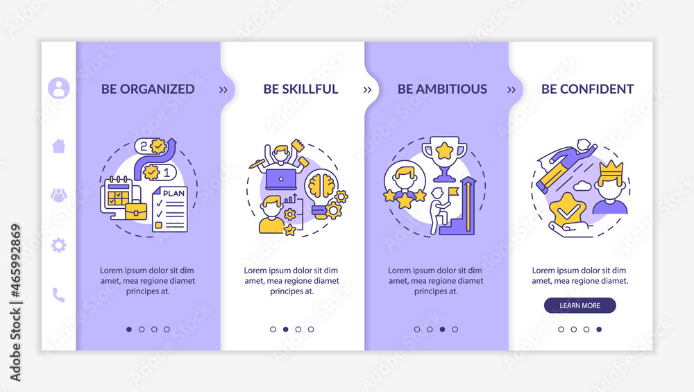 Poster personality traits for career advancement onboarding vector template. responsive mobile website with