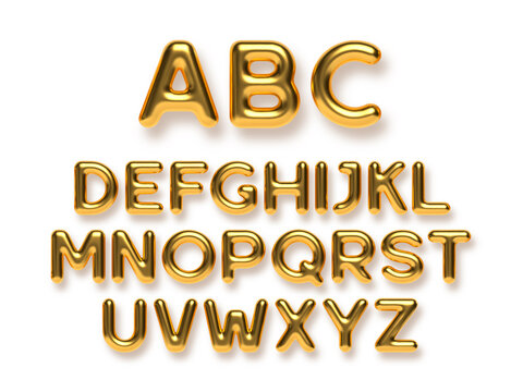 Golden metal alphabet vector set. 3d realistic glossy metallic typeface. Decorative luxury gold letters for banner, cover, birthday or anniversary, holiday party.