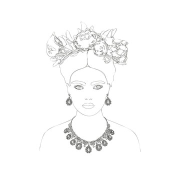 woman portrait wearing floral crown, jewelry clip art preview