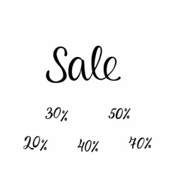 Sale handwritten lettering sign. Vector stock illustration isolated on white background for print invitation on winter, summer shopping discount. 