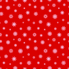 Vector Red Seamless Pattern, Snowflakes, Geometric Shapes, Christmas Ornament Background Template.