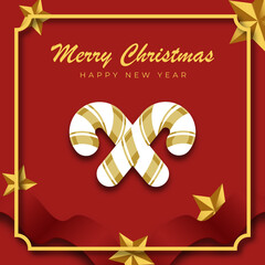 Merry christmas and happy new year greeting card with candy cane