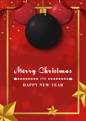 Merry christmas and happy new year greeting card with colorful balls